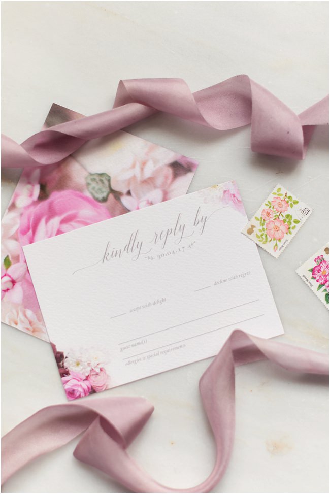 pink floral wedding stationary invitation save the date order of service rsvp soft petal ranunculus