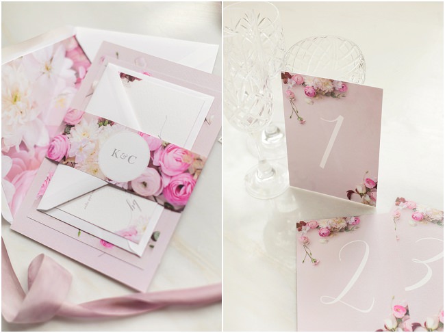 pink floral wedding stationary invitation save the date order of service rsvp soft petal ranunculus