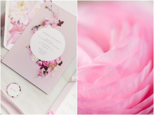 pink floral wedding stationary invitation save the date order of service rsvp soft petal ranunculus